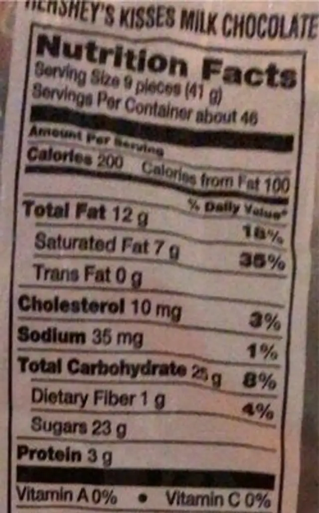 Hersheys dark green foils nutrition facts table