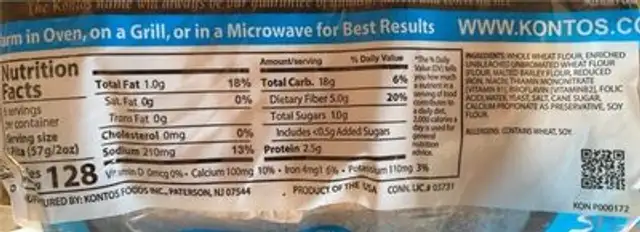 Pocket pita whole wheat nutrition facts table
