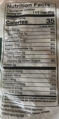 Snap peas nutrition facts table