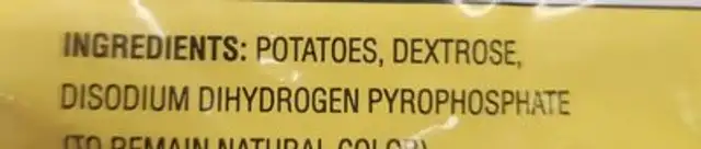 Shredded Hash Brown Potatoes ingredients label
