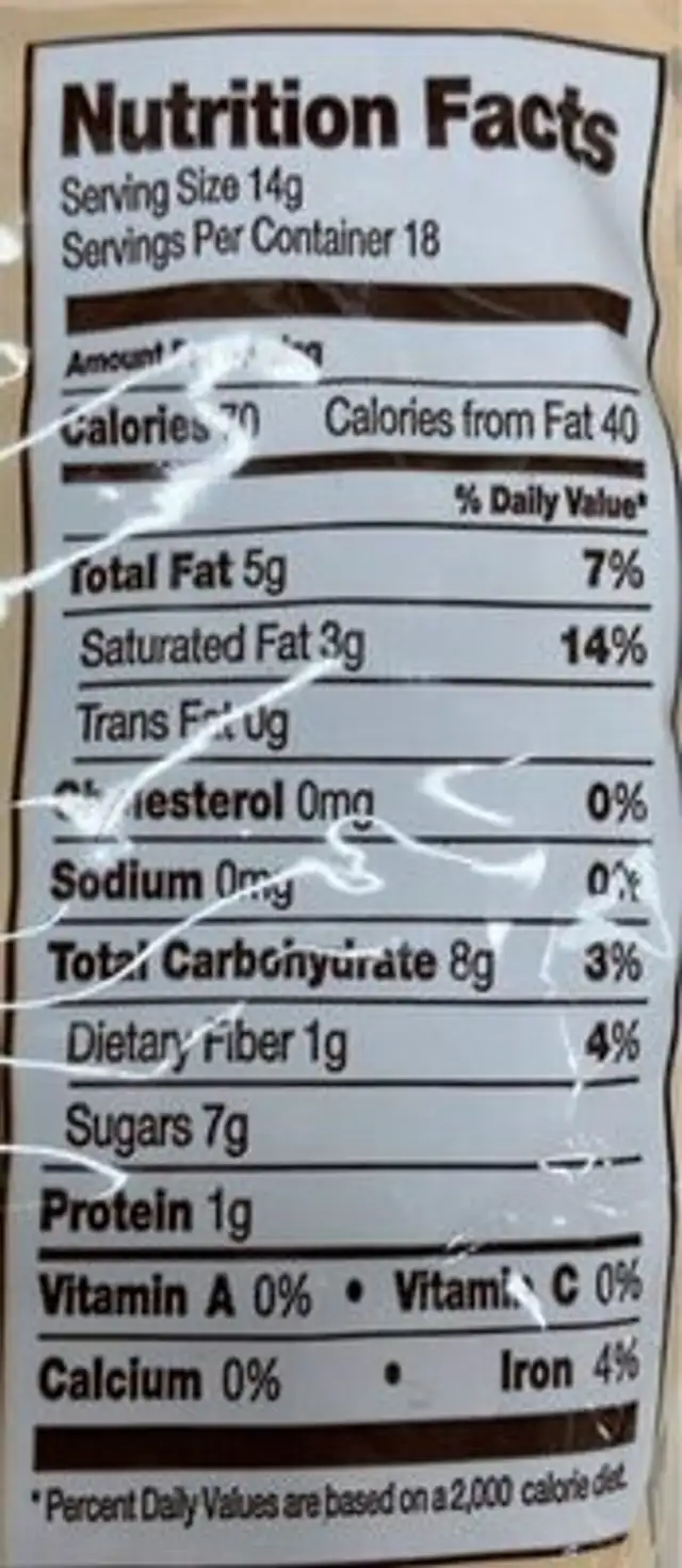 Chocolat pepites nutrition facts table