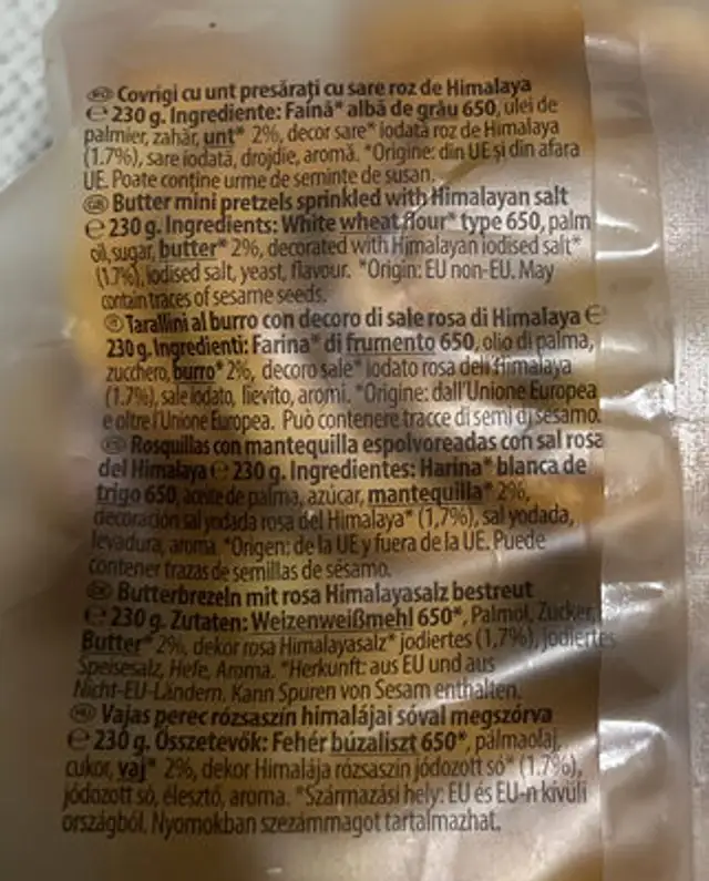 Covrigei frageziti cu unt ingredients label