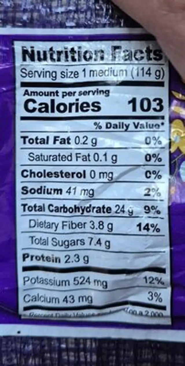 Murasaki Sweet Potato nutrition facts table