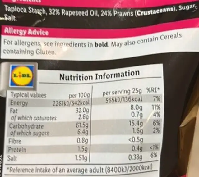 Kew Look Same Great Tast Snack Day Prawn CRACKER 1 nutrition facts table