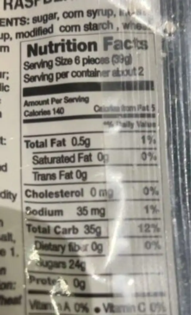 sour belts nutrition facts table