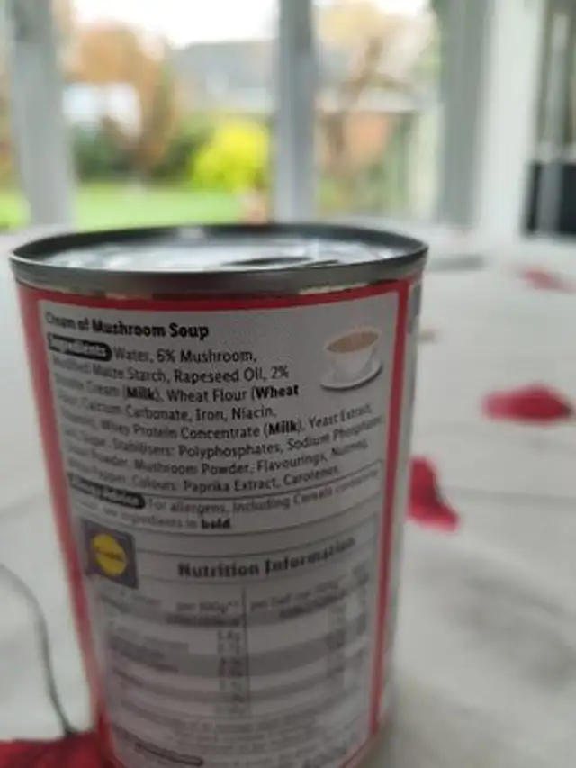 Mushroom Soup ingredients label