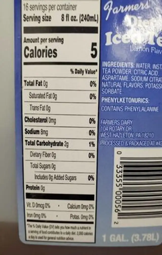 Farmers Tea nutrition facts table