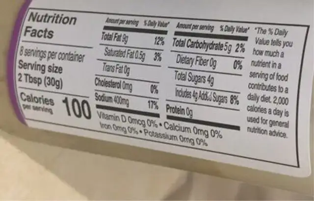 Roasted Garlic Onion Dressing & Saute Sauce nutrition facts table