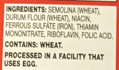 Elbow Macaroni ingredients label