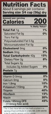 Farfalle nutrition facts table