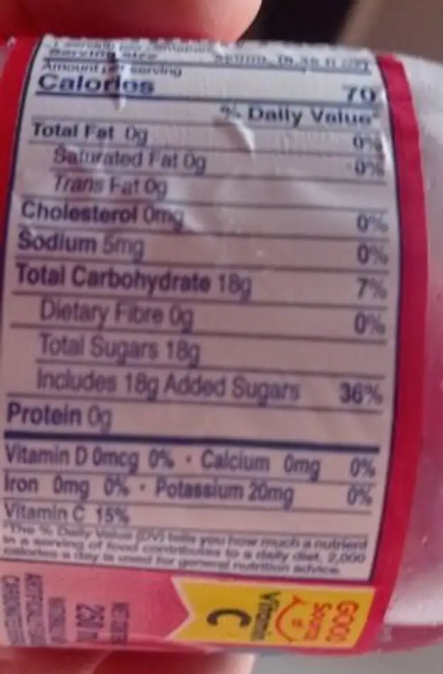 Chubby nutrition facts table