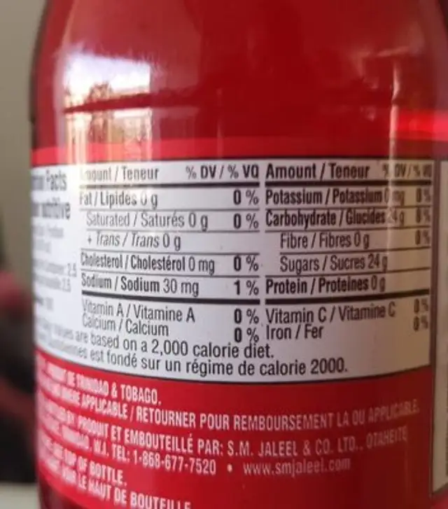 soda Ananas nutrition facts table