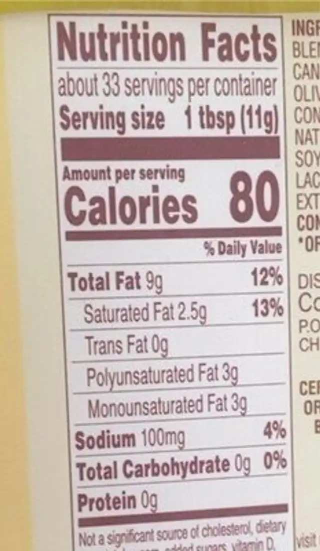 Earth Balance Organic Whipped nutrition facts table