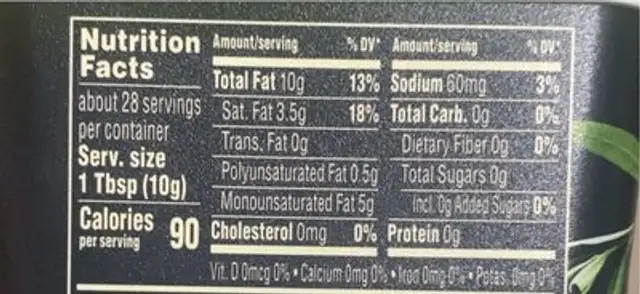 Pressed Extra Virgin Olive Oil Blended Spread nutrition facts table