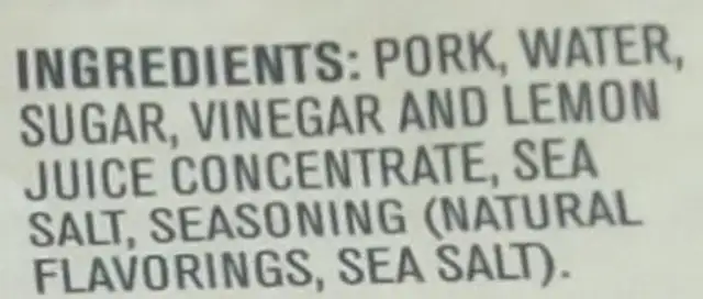 Cherrywood Smoked Uncured Canadian Bacon ingredients label