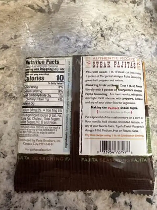 Margarita’s Fajita Seasoning nutrition facts table