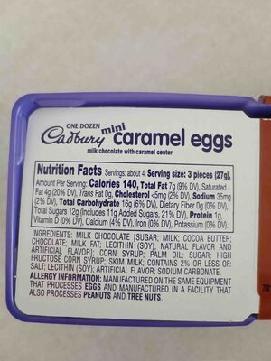 Mini Milk Chocolate Caramel Eggs nutrition facts table