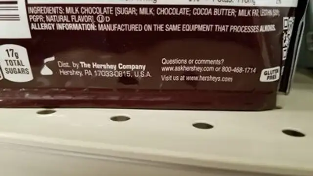 Hershey's Nuggets Milk Chocolate ingredients label