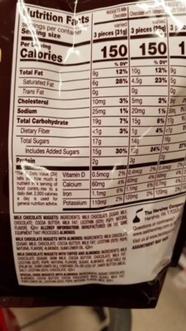 Nuggets family size assorted chocolates ingredients label