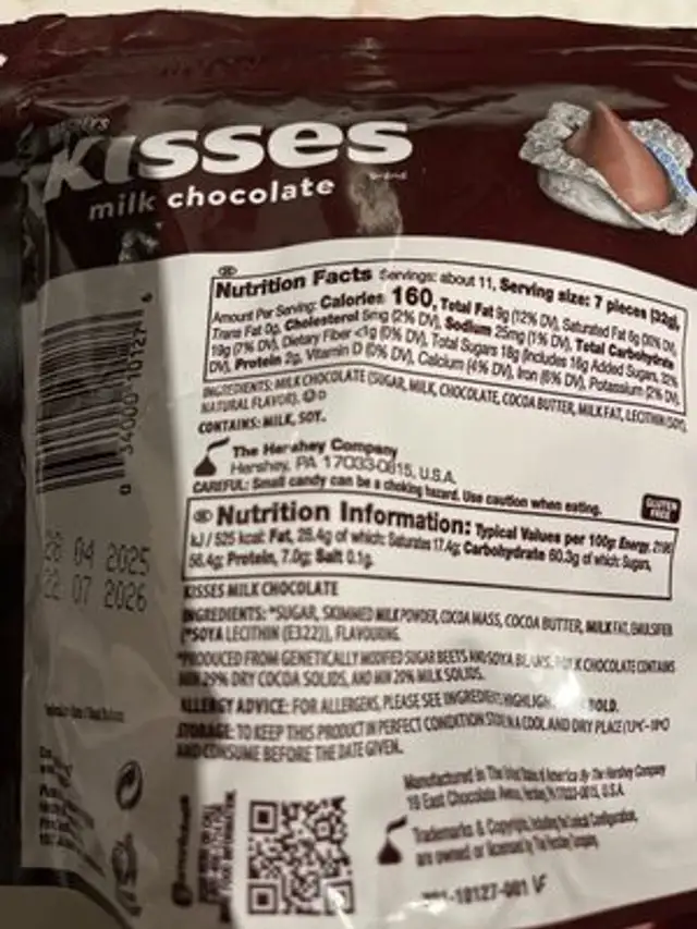 Unknown nutrition facts table