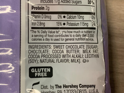 Hershey’s Kisses ingredients label