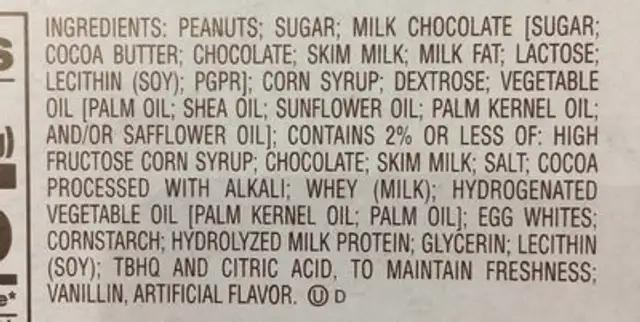 Reese's Fast Break ingredients label