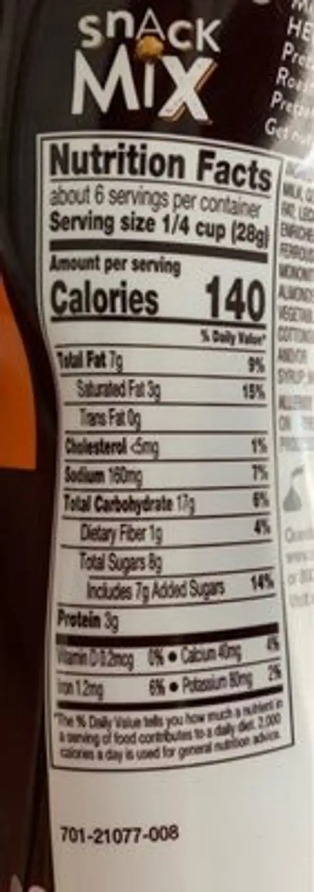 Hershey's snack mix nutrition facts table