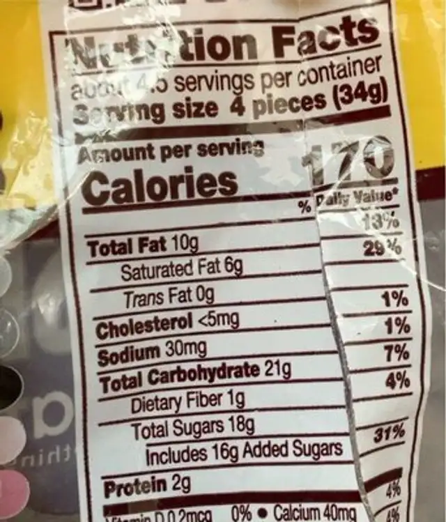 Hershey's Miniatures nutrition facts table