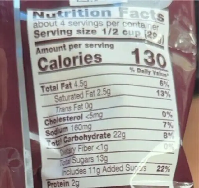 POPPED SNACK MIX nutrition facts table