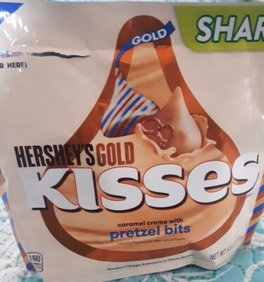 Kisses gold caramel creme with pretzel bits front packaging