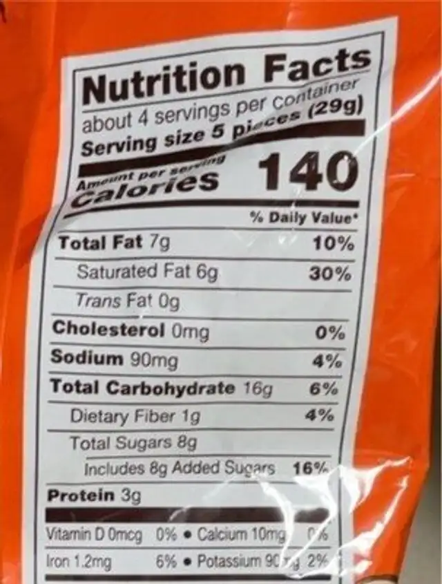 Dark reese pretzel nutrition facts table