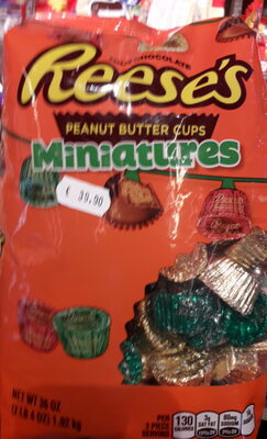 Reese's miniatures Milk chocolate miniatures, peanut butter front packaging