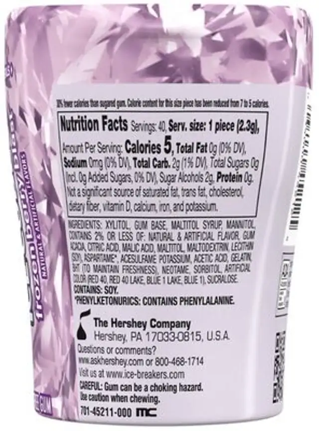 Ice Cubes frozen berry blast nutrition facts table