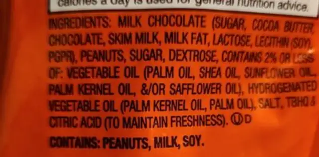 Peanut Butter Mini Trees ingredients label