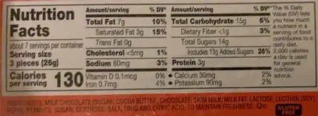 Reese& valentine& day peanut butter cups miniatures nutrition facts table