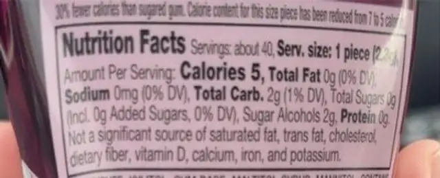 Ice Breakers Black Cherry nutrition facts table