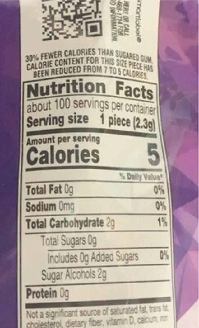 Gum ice cubes nutrition facts table
