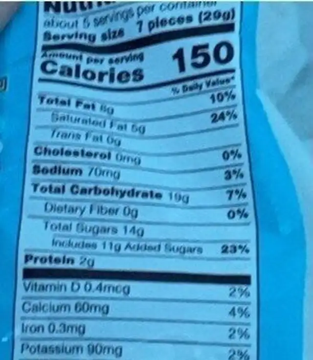 Hershey’s Kisses Cookies N Creme nutrition facts table