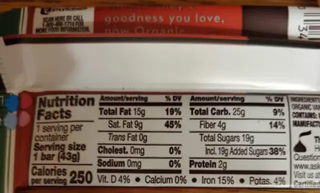 Organic Special Dark nutrition facts table