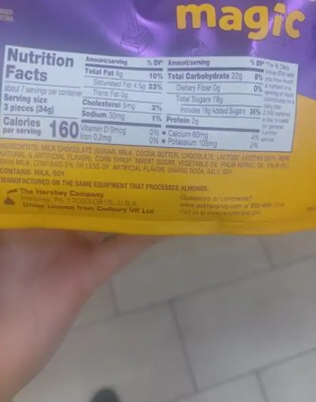 Caramel miniatures ingredients label