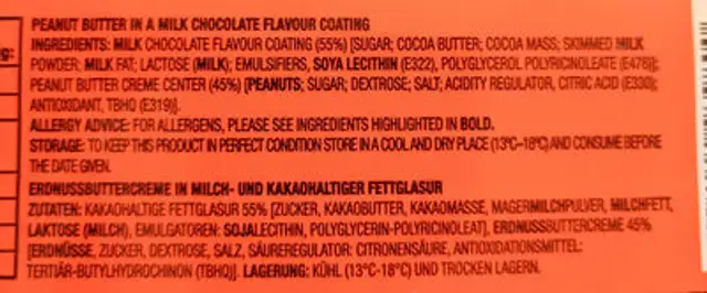 Reeses 4 Peanut Butter Cups ingredients label