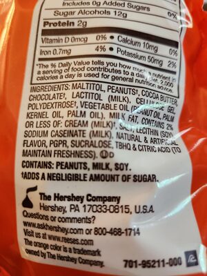 MINIATURE CUPS Chocolate Candy & Peanut Butter ingredients label