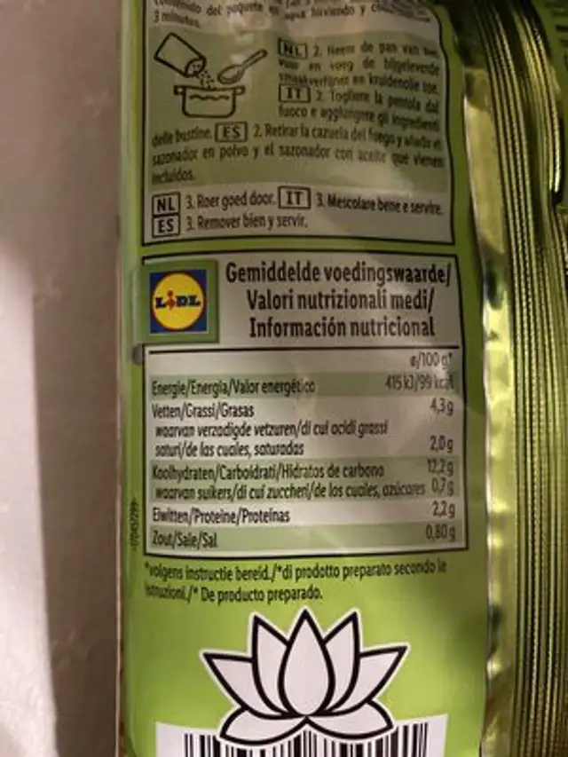 instant noodles nutrition facts table