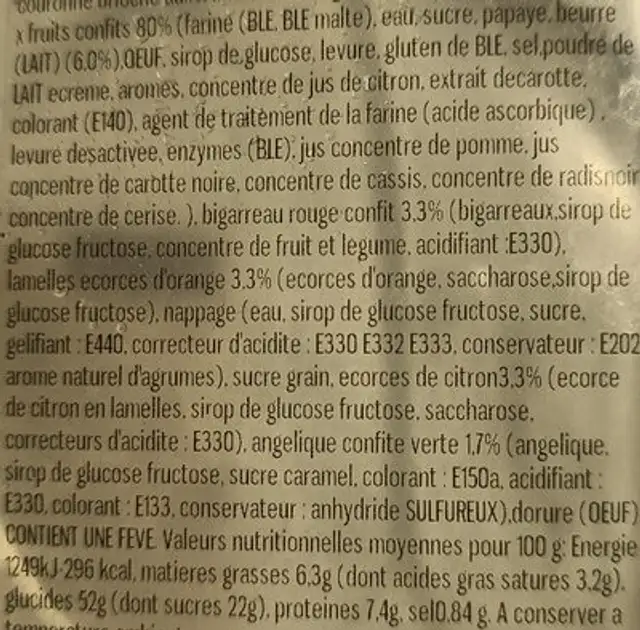 Unknown nutrition facts table