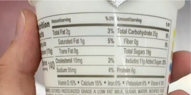 Vanilla blended yogurt nutrition facts table