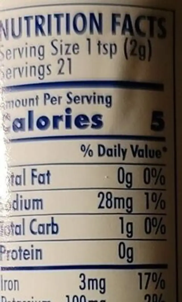 Organic dulse granules nutrition facts table