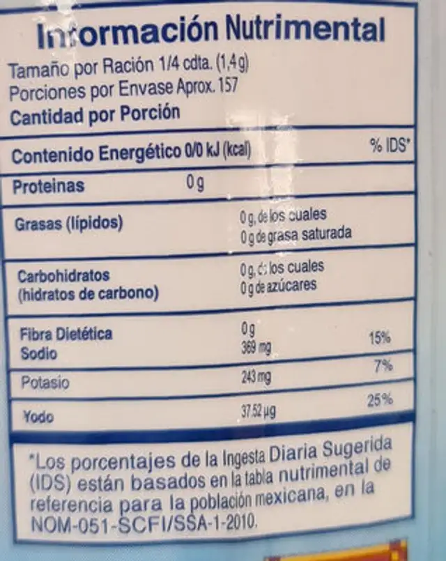 La Fina Light ingredients label