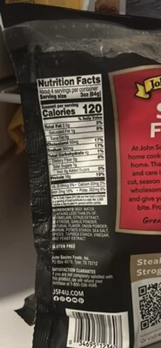 Steak Fajitas nutrition facts table