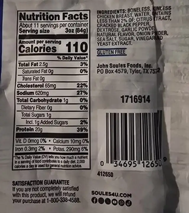 Grilled Chicken Strips Sea Salt & Cracked Black Pepper nutrition facts table