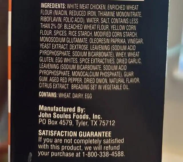 Spicy Chicken Bites ingredients label